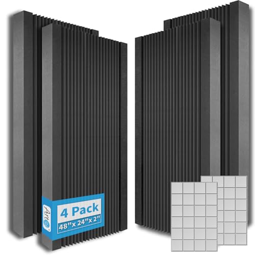 Art3d 4-Pack Wedge Design Acoustic Foam Panels, 48" x 24" x 2" High-Density Soundproof Foam Wall Panels for Wall, Ceiling, Quick-Recovery Noise Dampening Panels for Office, Studio and Home - color: Black-foam, size: 48" x 24"