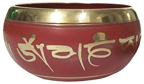 Purpledip Bell Metal Singing Bowl: Handmade Tibetan Buddhist Musical Instrument for Meditation, 4 inches (10779A) - style: Scripture design | 4 inches | Red | No pillow cushion