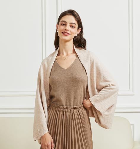 BRYCTSISEN Women's Lightweight Wool Shawl Wrap Scarf with Sleeves Outer Warm Knitted Open Front Poncho Cape Fall Winter - color: Beige