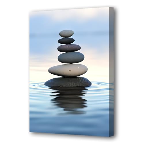 LURENCZH Zen Stone Canvas Wall Art Stone in Water Picture Wall Decor Meditation Spiritual Painting Prints Bathroom Decor Framed(Stone-1,12.00" x 18.00")