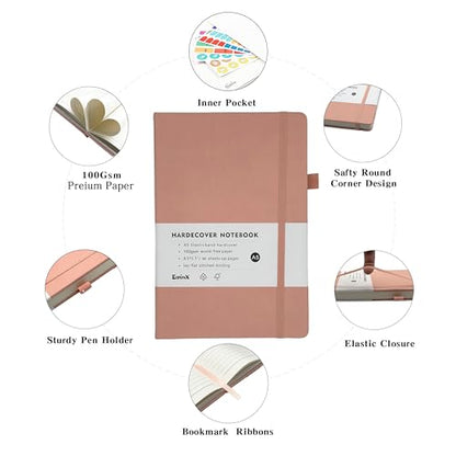 Hardcover Journal Notebook, 192 Pages A5 Lined College Ruled Paper, Journal for Women/Writing, Notebooks for Work/School, 100GSM, 5.7" x 8.5" (Pink) - color: Pink