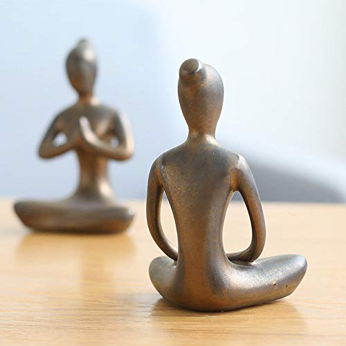 OwMell Lot of 4 Meditation Yoga Pose Statue Figurine Ceramic Yoga Figure Set Decor - Patina Gold - color: Patina Gold
