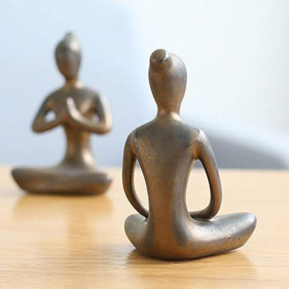 OwMell Lot of 4 Meditation Yoga Pose Statue Figurine Ceramic Yoga Figure Set Decor - Patina Gold - color: Patina Gold