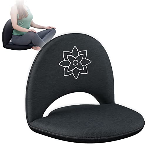 Meditation Chair | Adjustable Floor Chair with Back Support | Padded Floor Seat for Posture Support and Comfort | Portable Folds Flat for Storage | Indoor/Outdoor Use | Stone Black - color: Charcoal Black