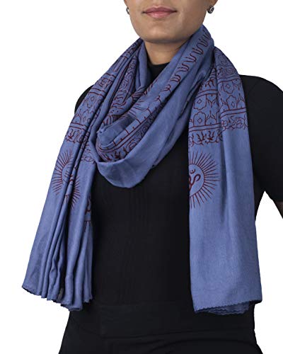Yoga Scarf Meditation Shawl Large Wrap Hindu Prayer Stole OM print - color: Blue