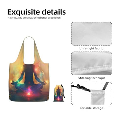 Yoga Meditation (5) For Foldable Shopping Bag, Washable Storage Tote For Work And Travel