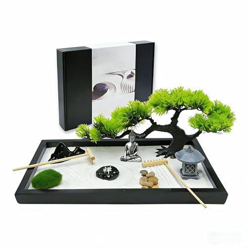 Zen Garden for Desk,Mini Oriental Antique Stone Sculpture Sand Tray, Desktop Zen Garden Kit for Adults, Meditation & Zen Decor, Unique Stress Relief Gift.