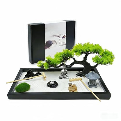 Zen Garden for Desk,Mini Oriental Antique Stone Sculpture Sand Tray, Desktop Zen Garden Kit for Adults, Meditation & Zen Decor, Unique Stress Relief Gift.