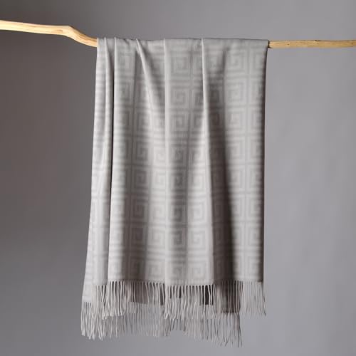CUDDLE DREAMS Premium Cashmere Throw Blanket with Fringe, Luxuriously Soft (Greek Key) - color: Greek Key