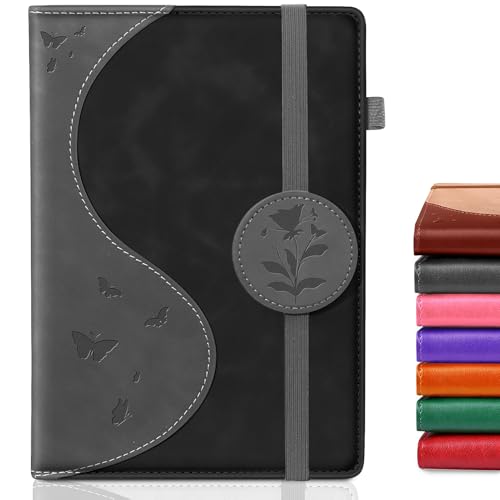 Lined Journal Notebook, A5 Hardcover Leather Journal for Men Women, 200 Pages 100 GSM Thick Paper, Journaling Notebooks for Work School Travel Note Taking, Black - color: black