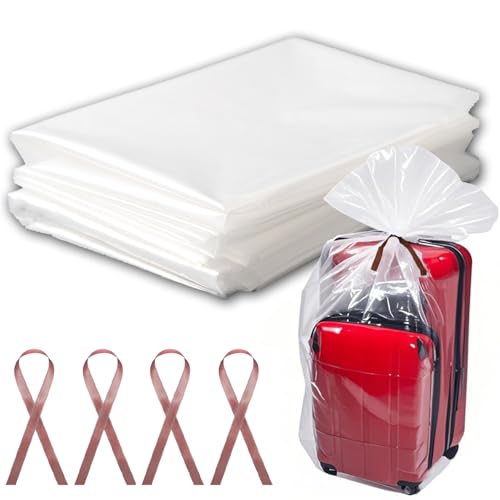 10 Pcs Large Clear Plastic Bags, 40" x 60" Dustproof Large Storage Bags, Moistureproof Giant Extra Luggage Storage Bags for Luggage, Suitcase,Furniture(Include 10 Ribbons)