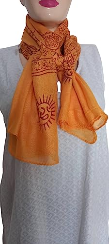 KVR Hindu Pooja Religious Cotton Indian prayer scarf with OM Krishna Ganesha Shiva Nataraja yoga spiritual auspicious prints - color: Yellow-krishna Print