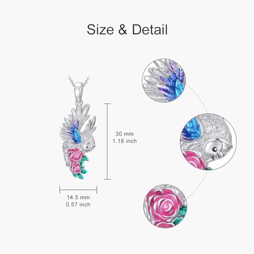 Hummingbird/Phoenix/Owl/Dove/Flamingo/Raven/Blue Jay/Cardinal/Peacock/Eagle/Parrot/Robin Necklace for Women 925 Sterling Silver Bird Pendant Necklace Animal Jewelry Gift for Mother Wife - style: Owl Necklace with Flower