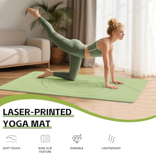 Large Yoga Mat Thick, 76"x32"x0.31"Wide POE Exercise Mat with Non-Slip Surface & Carry Strap, Anti-Tear Workout Mat for Yoga, Pilates, Fitness - color: Light Green