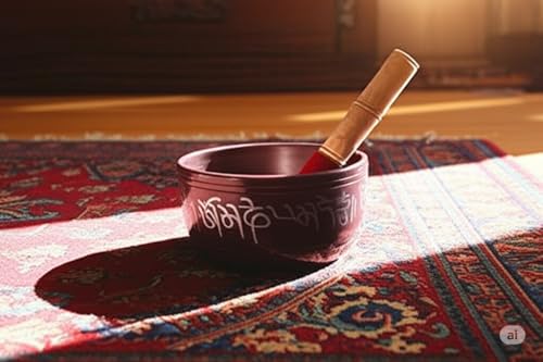 Store Indya Hand Painted 7 Inch Tibetan Metal Singing Bowl, Chakra Healing, Yoga & Meditation Sound Bowl for Stress Relief with Wooden Stick Mallet | Original Tibetan Singing Bowl - color: BROWN