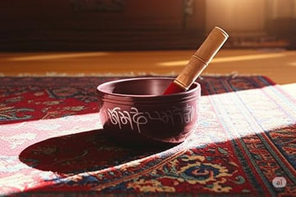 Store Indya Hand Painted 7 Inch Tibetan Metal Singing Bowl, Chakra Healing, Yoga & Meditation Sound Bowl for Stress Relief with Wooden Stick Mallet | Original Tibetan Singing Bowl - color: BROWN