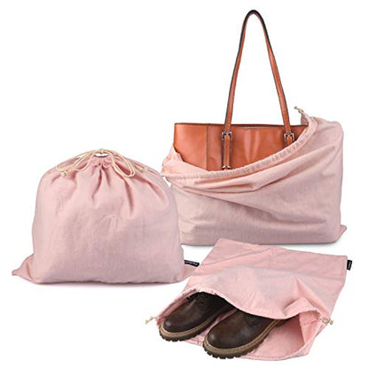 PlasMaller Dust Cover Storage Bags Purified 100% Cotton Flannel with Drawstring Pouch For Handbags Purses Pocketbooks Shoes Boots Set of 3 (Pink) - color: Pink