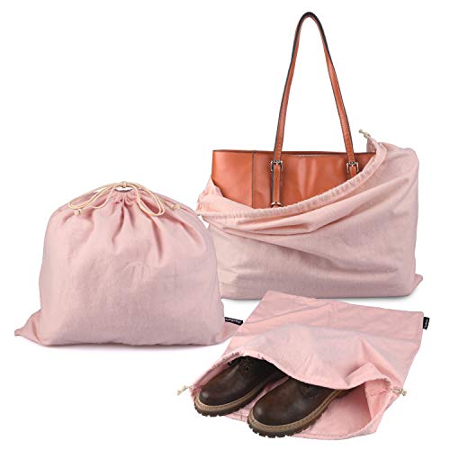 PlasMaller Dust Cover Storage Bags Purified 100% Cotton Flannel with Drawstring Pouch For Handbags Purses Pocketbooks Shoes Boots Set of 3 (Pink) - color: Pink