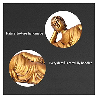 LQX Sculpture Tabletop Crafts Figurines Collectible Prop Thai Sleeping Buddha Statue Meditation Sculpture Ornament Resin Figurine Gift Kids Small,Silver (Color : Golden) - color: Golden,silver