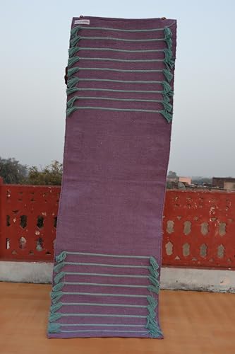 Jaipur Art & Rugs Cotton Yoga Rug - Eco-Friendly Hand-Woven Thick Mat (24”x72”x5mm) for Everyday Fitness at Home - Comfortable & Extra-Long - color: Purple-Blue