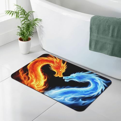 Non-Slip Absorbent Bath Shower Mat Indoor Outdoor Bedroom Livingroom Diningroom Playroom Kitchen Patio Entrance Floor Mat Red Blue Ice Fire Flame Dragon - color: Pattern 352