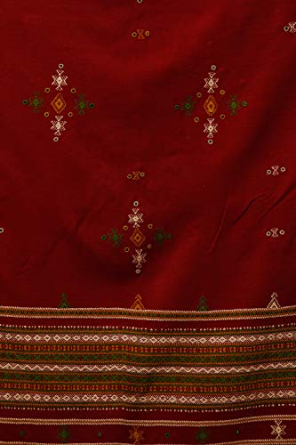 Exotic India Shawl from Kutch with Embroidered Bootis and Mirrors - Wool - color: Tibetan Red