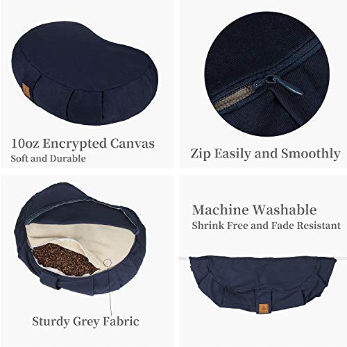 Crescent Zafu Meditation Pillow, D=17" W=11" H=5.5" Zabuton Yoga Bolster, Meditation Cushion, Floor Pouf Yoga Pillow Zippered Organic Cotton Cover Natural Buckwheat kneeling pillow - Large - color: Sky Blue