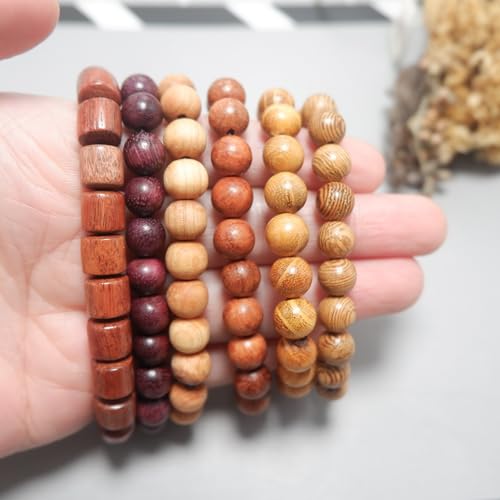 Wooden Beaded Bracelet Multi-Layered Stretch Bracelet for Men and Women Elastic Bracelet 6pcs - color: A-02