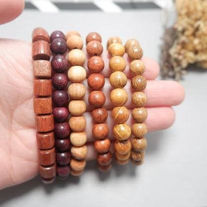 Wooden Beaded Bracelet Multi-Layered Stretch Bracelet for Men and Women Elastic Bracelet 6pcs - color: A-02