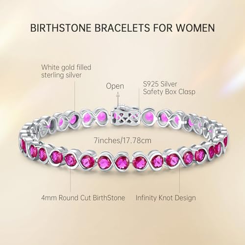 Birthstone Bracelets for Women, Sterling Silver 7 Inch Infinity Tennis Bracelet, Wedding Anniversary Birthday Jewelry Gifts for Women Wife Girlfriend Mom Her - color: 07-Jul-Ruby