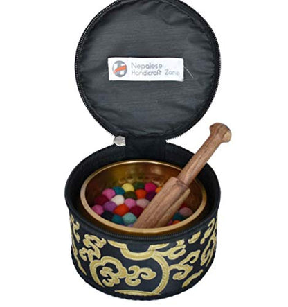 Meditation Yoga Singing Bowl Set With Mallet, Cushion & Brocade Bag - For Meditation, Chakra Healing, Prayer,Yoga, and Mindfulness by Nepalese Handicraft Zone (4 Inch Multicolor) - color: Multicolor