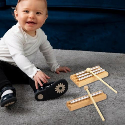 2 Pcs Meditation Chime with Mallet, Three Tone Trio and Single Tone Chime Percussion Instrument Energy Chime for Mindfulness Meditation Relaxation