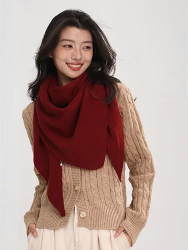 Shawls Wraps Women Triangle Sweater Scarf Warm Wool Blend Pashmina Cape Cold Weather Neck Warmer Winter Fall Accessory - color: Solid-wine-red