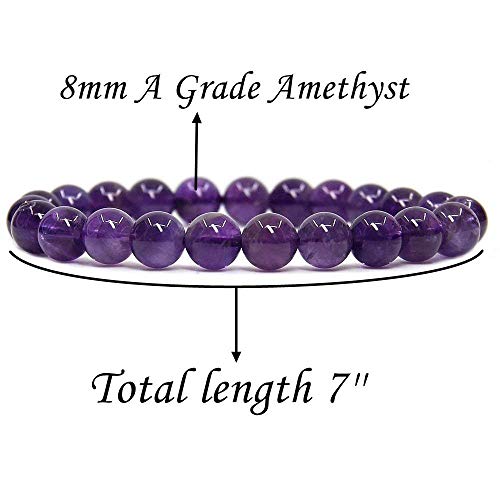 Angelstones Handmade Natural Healing Gemstone 8mm Round Beads Stretch Crystal Bracelet 7 Inch Unisex - color: Amethyst