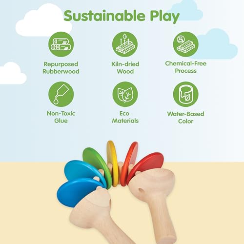 PlanToys Wooden Clatter Toy Percussion Musical Instrument (6413) | Sustainably Made from Rubberwood and Non-Toxic Paints and Dyes