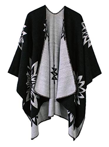 Urban CoCo Women's Color Block Shawl Wrap Open Front Poncho Cape - color: Series 22-black