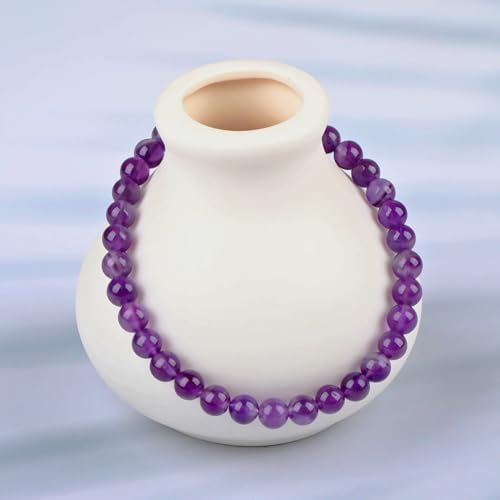 LPBeads Handmade Natural Gemstone Stretch Elastic Bracelet Healing Crystal Round Stone Beads Jewelry Gifts for Women Men - color: Amethyst, size: 6mm