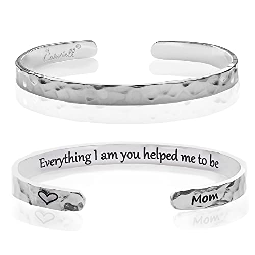 Carviell Bracelet - Gifts for Women – Inspirational, Friendship, Love, Mom, Daughter, Sister, Christian, Graduation, Memorial & Wedding Gifts – 100+ Phrases – Stainless Steel, Gift-Ready - style: MOM's Gift - Everything I am you helped me to be