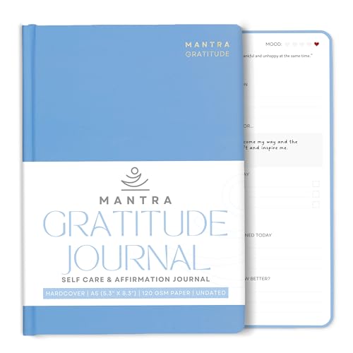 Gratitude Journal For Women & Men - Mental Health, Self Love & Self Care Journal - Blue - 5.8" x 8.3" - Mantra Planner - color: Blue