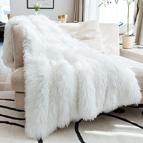 JONIYEAR Extra 2.8" Long Hair Fluffy Faux Fur Throw Blanket 50" x 60", Luxury Soft Decorative Fuzzy Furry Blankets for Couch, Cozy Plush Shaggy Blankets for Sofa Bed,Cute Lovely Blanket for Pet, White - color: White, size: Throw Size - 50" X 60"