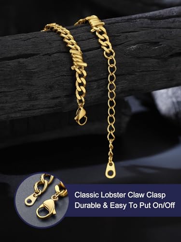 Bandmax Barbed Wire Chain Bracelets for Men Women Stainless Steel/Black/Gold Thorn Cuban Link Bracelet Adjustable Punk Emo Style Jewelry Gift - color: 06 5MM-Gold Plated