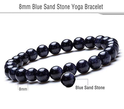 Men Women 8mm Natural Stone Lava Rock Diffuser Bracelet Elastic Yoga Agate Beads Bracelet Bangle - color: Blue Sand
