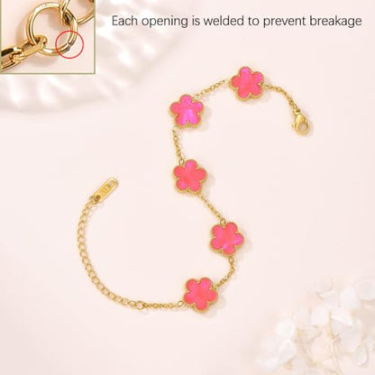 FLY FEI 18K Gold-Plated Four Leaf Clover Bracelet for Women,Adjustable lucky Bracelet Set Jewelry Gift-Hypoallergenic Charm for Birthdays, Wellness & Daily Wear - color: style08-Red Pink