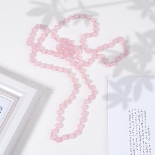 Beaded Necklace Hand Knotted for Woman - color: Rose Quartz 1
