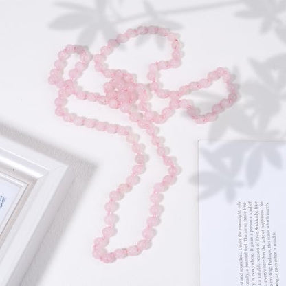 Beaded Necklace Hand Knotted for Woman - color: Rose Quartz 1