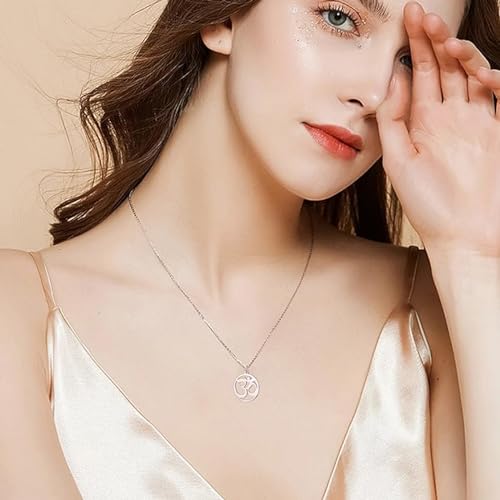 UNIFT Necklace For Women- Aum Om Ohm Sanskrit Symbol Round Pendant Beaded Double Layer Chain Charm Necklace,Hinduism Yoga Sanskrit Personalized Amulet Dainty Pendant Necklace Jewelry - color: single chain - silver