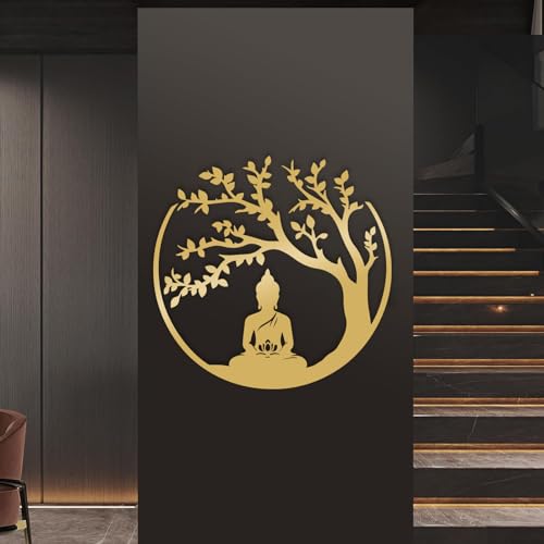 Idadey Tree of Life and Buddha Metal Wall Decor, Meditation Hindu Wall Decor, Zen Metal Wall Art, Yoga Studio & Spiritual Spaces (Gold, 35"x35") - color: Gold, size: 35"L x 35"W