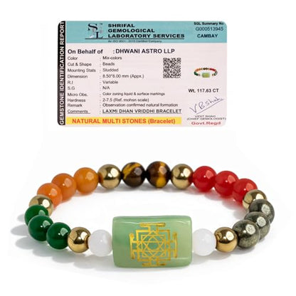 Natural Healing Dhan Yog Bracelets For Men & Women Certified Gemstone 8mm Beads for Money Magnet & Wealth Attraction, Prosperity, Success, Protection, Luck, Stress Relief & Emotional Balance DhanYog Bracelet - color: Laxmi Dhan Samridhi Aishwarya Vriddhi