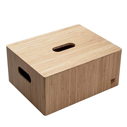 MobileVision Bamboo Storage Box PLUS LID COMBO, 12”x 9”x 6”, Durable Bin w/Handles, For Clothes, Shoes, Arts & Crafts, Closet & Office Shelf