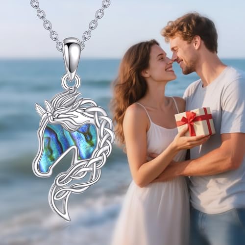 Animal Necklace 925 Sterling Silver Pendant Jewelry Gift for Women Animal Lover - style: Horse-abalone shell